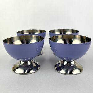 Vintage Oneida Stainless Lavender Footed Ice Cream Bowls Set of 4